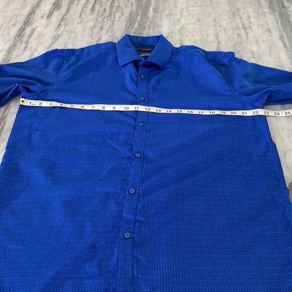 Ruffini Black Label L 16/16.5 Slim Fit Blue Tiny Print Button Down Shirt Italy - Picture 6 of 7